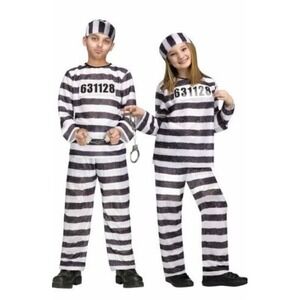 NEW Prisoner Costume Unisex Child Medium‎ 6-8 Black White Striped Halloween